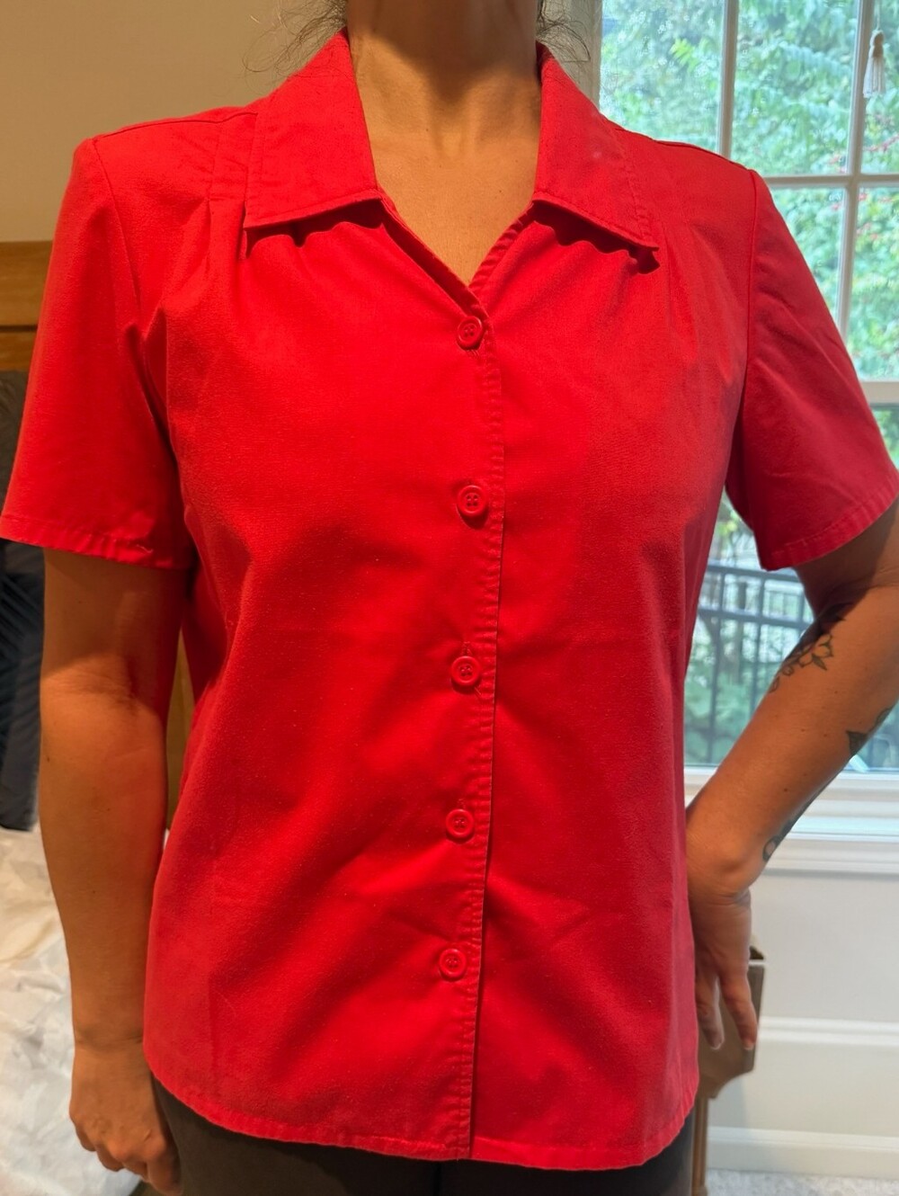 Blair Red Button Down Retro Blouse Sz M
